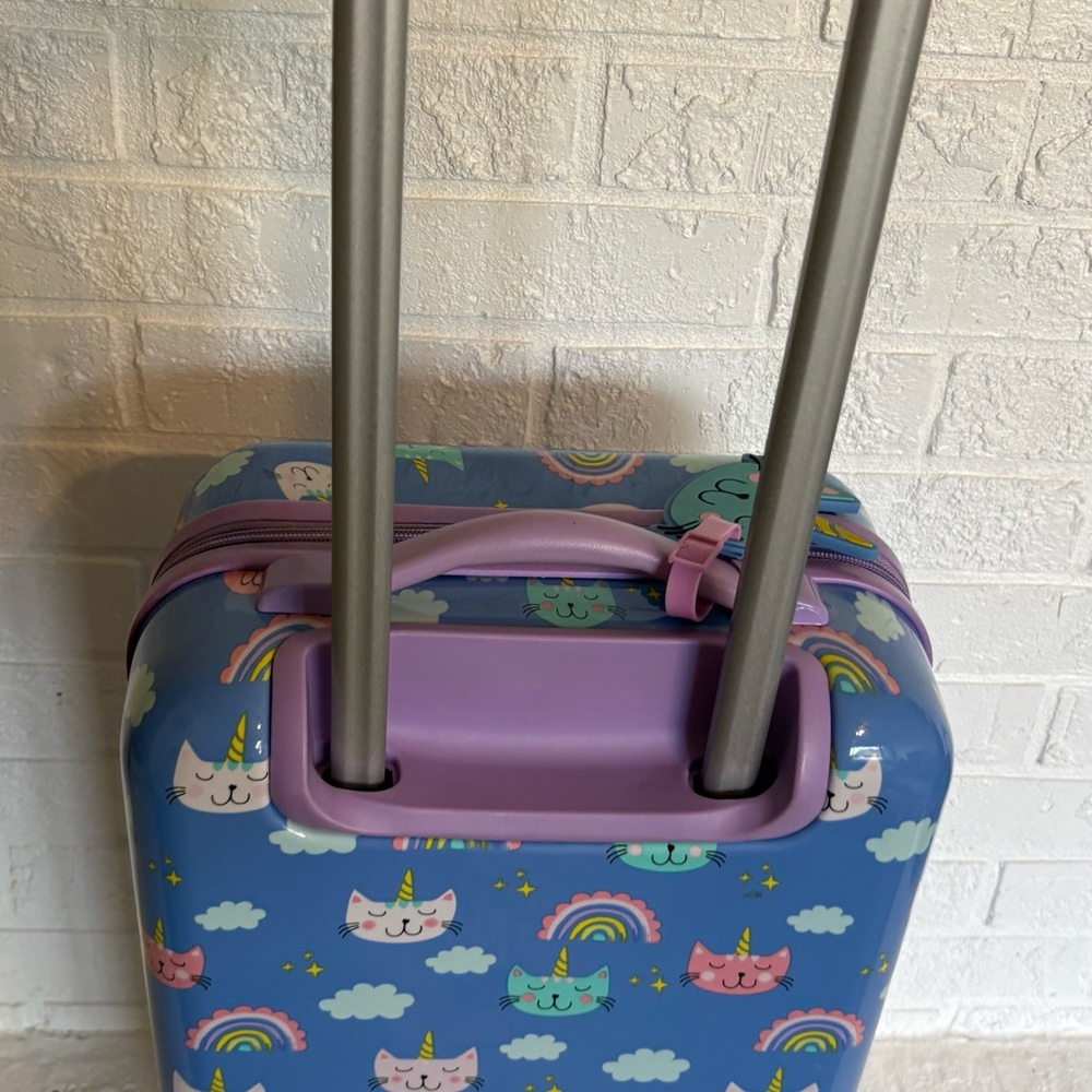 Kids Unicorn Cat Rainbow Print Rolling Suitcase - Blue & Purple - Picture 3 of 10